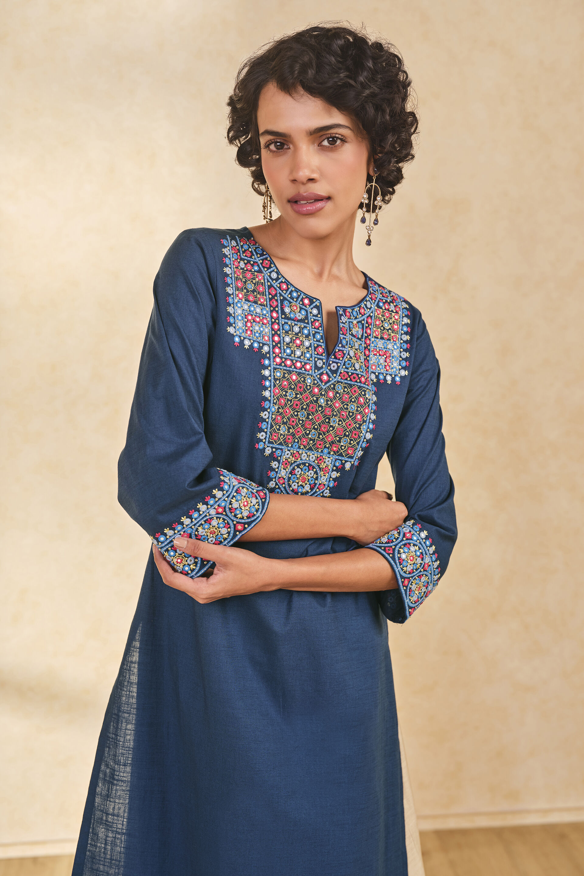 Asmani Blue Cotton Kurta, Blue, image 5